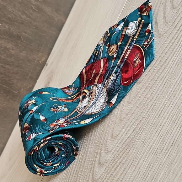 Chaps Ralph Lauren Fly Fishing Silk Tie - Picture 3 of 10